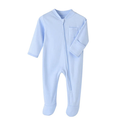 Unisex Newborn Cotton Footed Romper Jumpsuit for Spring and Autumn - Soft Solid Color Bodysuit for Infants