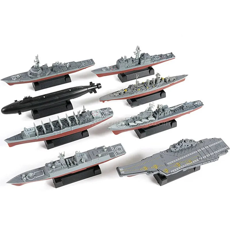 8-Piece Military Naval Warship Model Kit for Kids - Assembly Puzzle Toys Featuring Cruisers, Destroyers, and Submarines