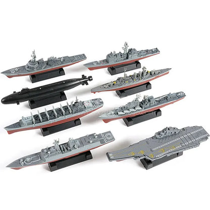 8-Piece Military Naval Warship Model Kit for Kids - Assembly Puzzle Toys Featuring Cruisers, Destroyers, and Submarines