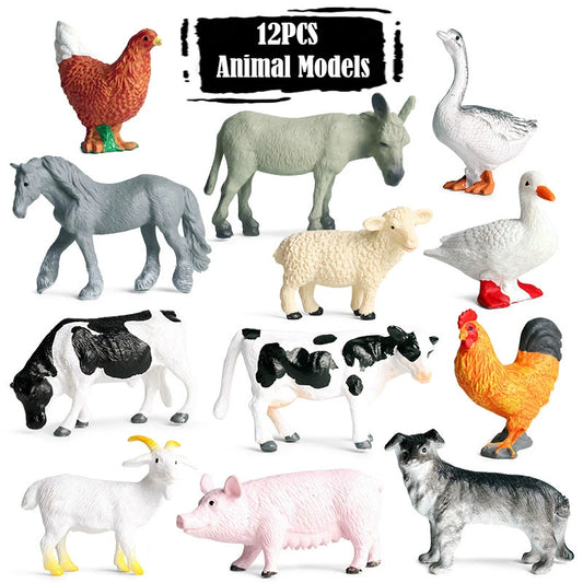 12-Piece Wild Animal and Dinosaur Figurine Set - Educational Action Figures for Kids