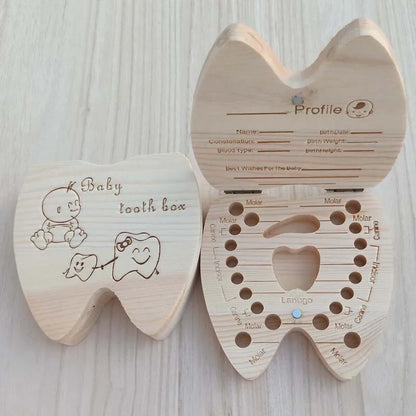 Wooden Baby Tooth Keepsake Box - Multi-Language Souvenir Organizer for Teeth, Lanugo, and Umbilical Cord