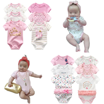 Adorable 6-Pack Baby Bodysuits - Short Sleeve Cotton Floral Sleepwear for Newborns and Infants