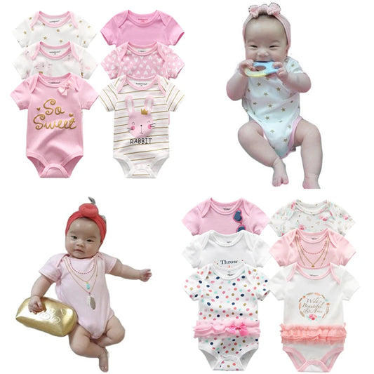 Adorable 6-Pack Baby Bodysuits - Short Sleeve Cotton Floral Sleepwear for Newborns and Infants