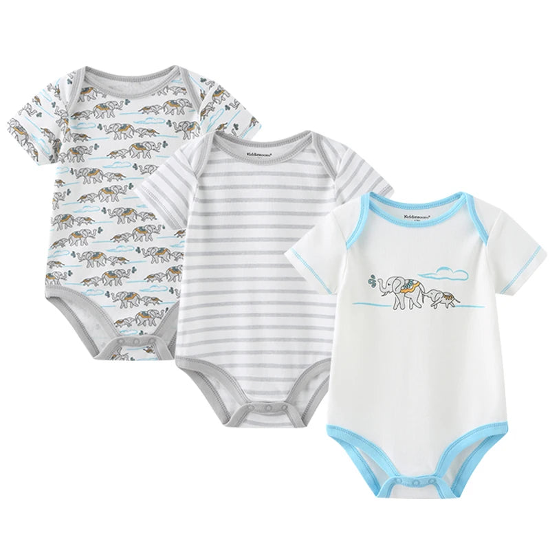 3-Pack Cotton Short Sleeve Bodysuits for Newborns - Unisex Infant Clothing Set