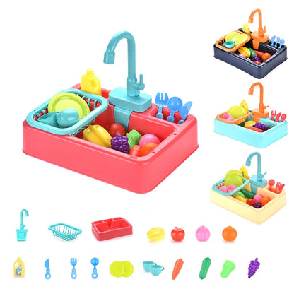 Kids Electric Dishwashing Playset - Water Simulation Sink Toy for Role-Playing Housework Activities