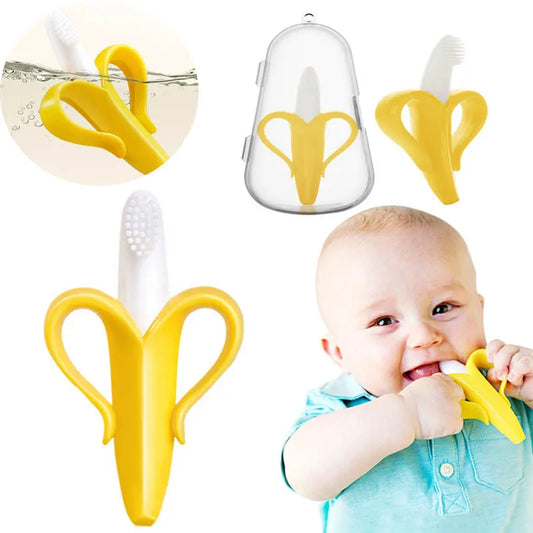 Silicone Banana Teething Toothbrush for Babies - Safe, Non-Toxic Chew Toy and Oral Care Gift