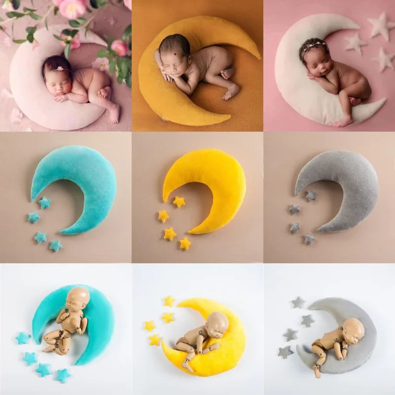 Newborn Milestone Photography Props - Moon & Star Pillow Set for 0-3 Month Baby Photoshoots