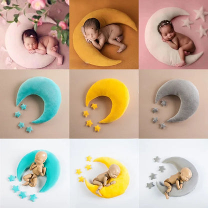 Newborn Milestone Photography Props - Moon & Star Pillow Set for 0-3 Month Baby Photoshoots