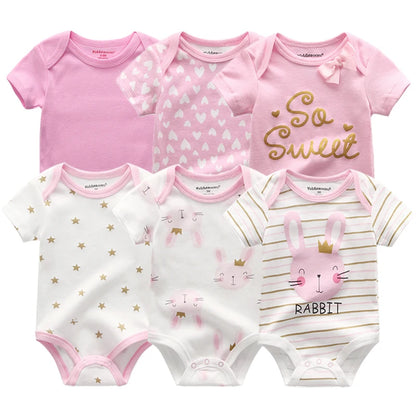 6-Pack Adorable Cartoon Baby Bodysuits for Newborns - Short Sleeve Infant Jumpsuits for Girls