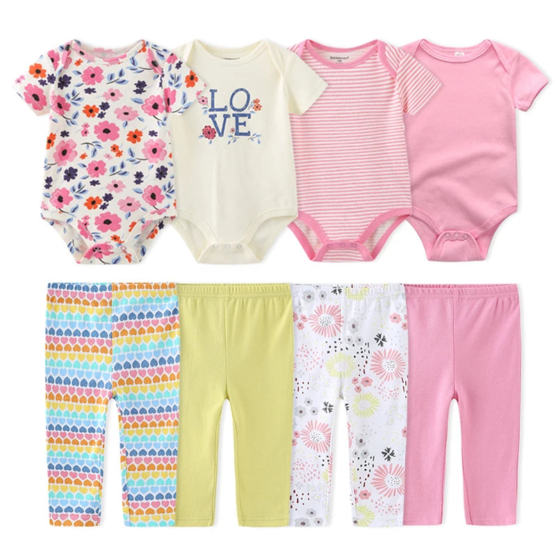 4-Piece Baby Bodysuits and Pants Set - Cotton Newborn Outfit with Free Shipping