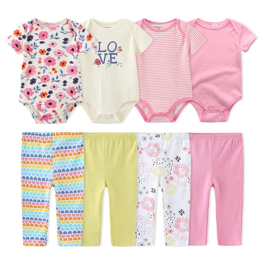 4-Piece Baby Bodysuits and Pants Set - Cotton Newborn Outfit with Free Shipping