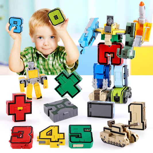 Transformable Number Robot Car Building Blocks – Educational Action Figure Toy for Kids