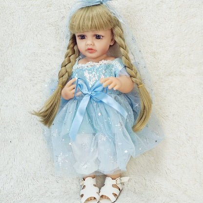 22-Inch Lifelike Reborn Toddler Girl Doll with Soft Silicone Body and Wig Hair - Perfect Gift for Kids