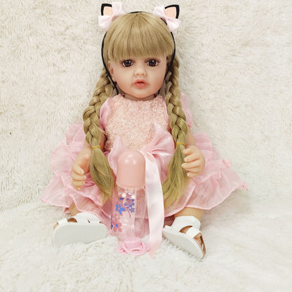 22-Inch Lifelike Reborn Toddler Girl Doll with Soft Silicone Body and Wig Hair - Perfect Gift for Kids