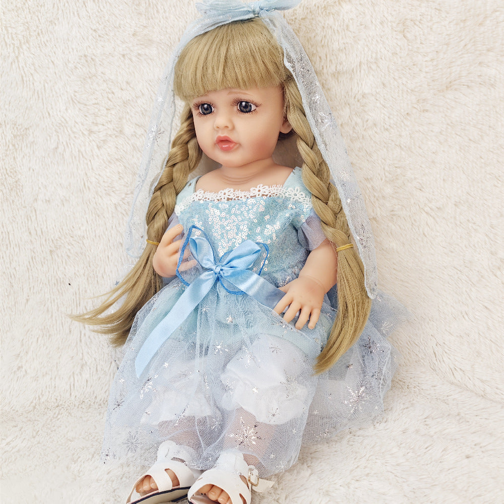 22-Inch Lifelike Reborn Toddler Girl Doll with Soft Silicone Body and Wig Hair - Perfect Gift for Kids