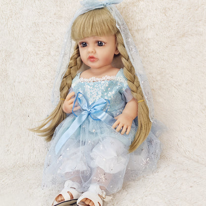22-Inch Lifelike Reborn Toddler Girl Doll with Soft Silicone Body and Wig Hair - Perfect Gift for Kids