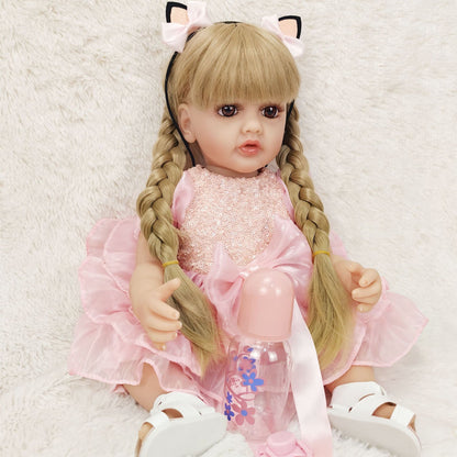 22-Inch Lifelike Reborn Toddler Girl Doll with Soft Silicone Body and Wig Hair - Perfect Gift for Kids