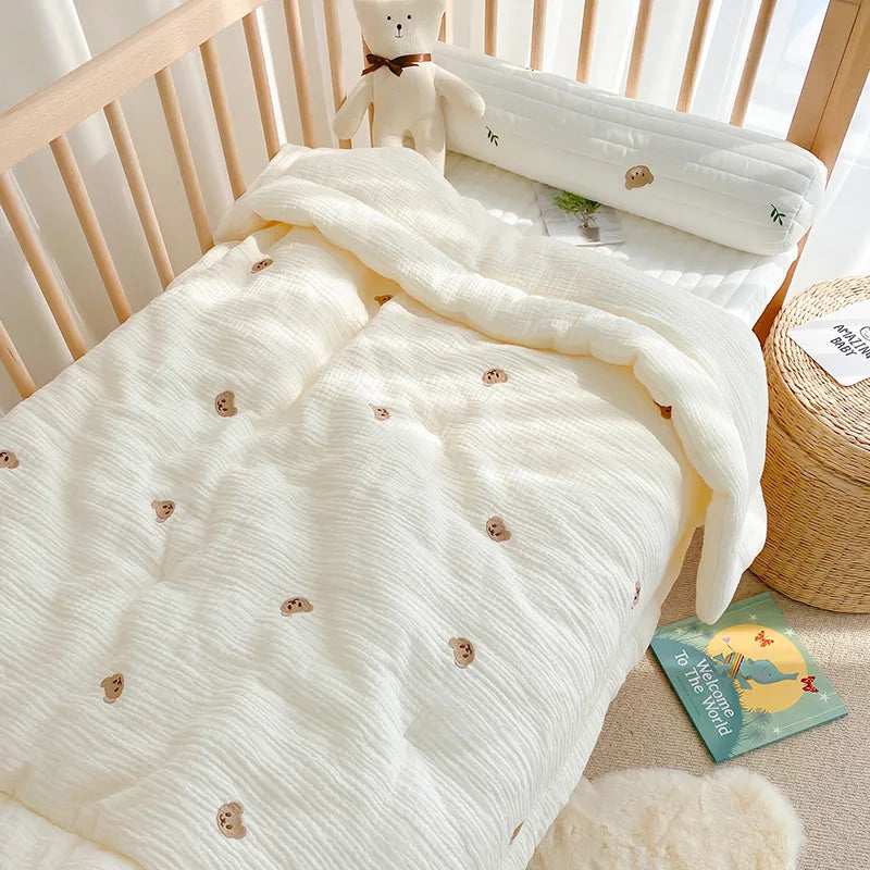 Cartoon Bear and Bunny Soft Cotton Baby Quilt - All-Season Infant Blanket for Newborns, 100*120CM