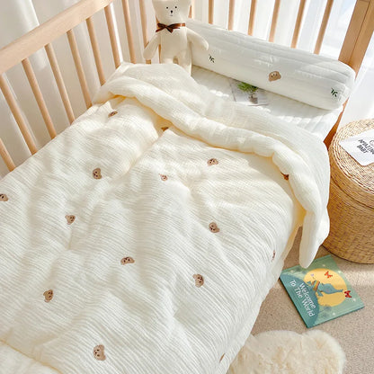 Cartoon Bear and Bunny Soft Cotton Baby Quilt - All-Season Infant Blanket for Newborns, 100*120CM