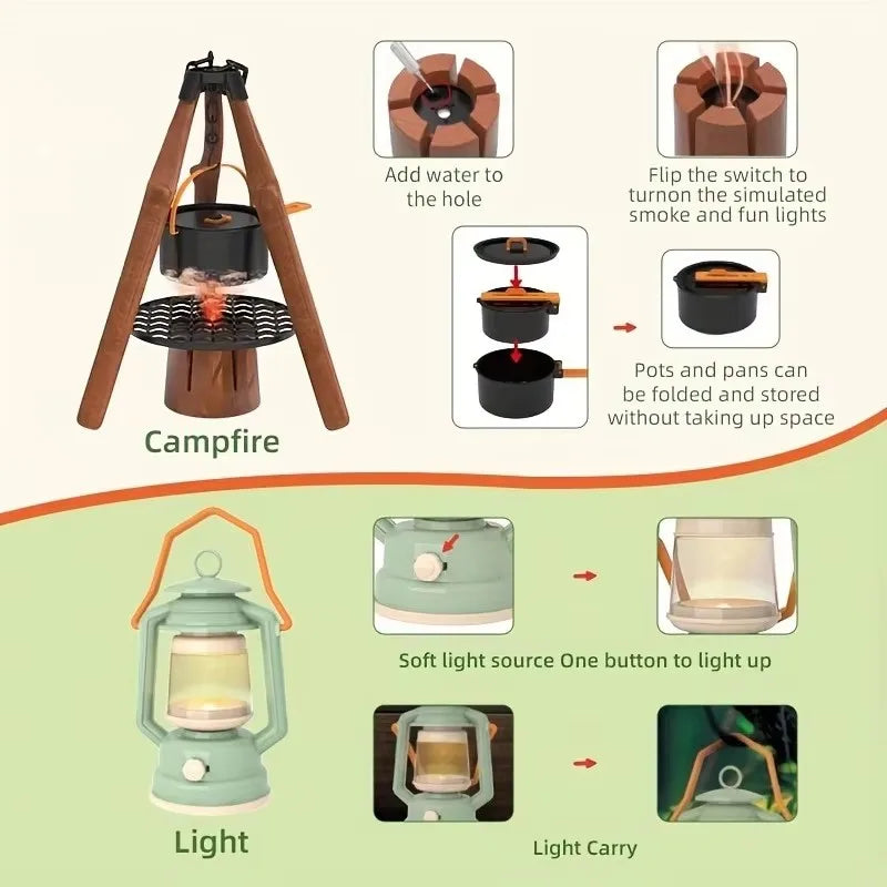 Kids Outdoor Adventure Camping Play Set - Tent, BBQ, Kitchen & Nature Exploration Toys for Toddlers and Children