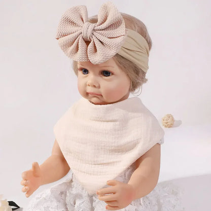 Toddler Ruffled Edge Turban Set with Big Bow - 2Pcs Solid Color Headbands for Newborns and Toddlers
