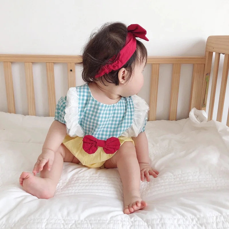 Adorable 2-Piece Summer Newborn Princess Jumpsuit with Matching Headband for Baby Girls