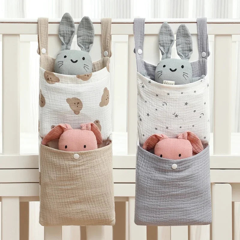 Cotton Nursery Crib Storage Organizers - Convenient Diaper and Toy Pockets