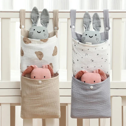 Cotton Nursery Crib Storage Organizers - Convenient Diaper and Toy Pockets