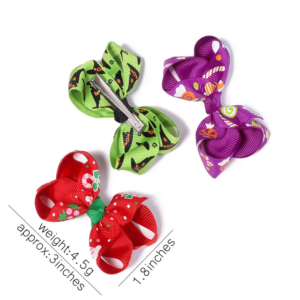 10-Count Festive Bow Hair Clips for Newborns - Halloween & Christmas Baby Girl Accessories