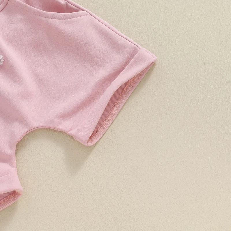 Toddler Summer Outfit Set for Baby Girls - Letter Print T-Shirt and Elastic Waist Shorts