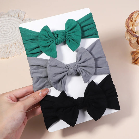 Set of 3 Cute Solid Color Bows Headbands for Toddlers and Newborns – Soft Cotton Baby Accessories