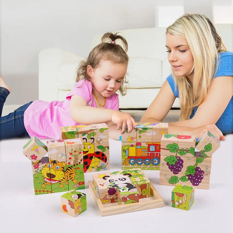 9-Piece Colorful 3D Wooden Cube Jigsaw Puzzle for Kids - Educational Fun and Developmental Toy