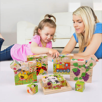 9-Piece Colorful 3D Wooden Cube Jigsaw Puzzle for Kids - Educational Fun and Developmental Toy