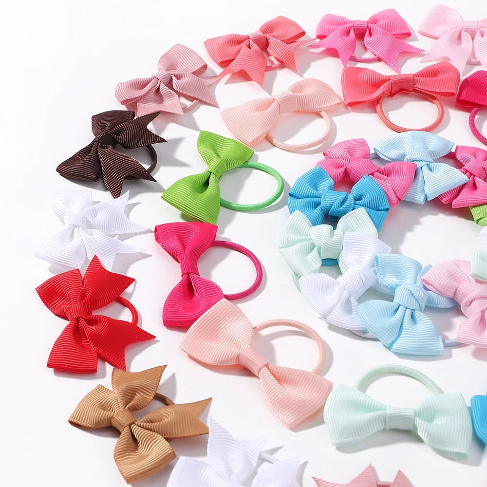Set of 10 Grosgrain Ribbon Hair Bows with Elastic Bands - Perfect New Year Accessories for Baby Girls