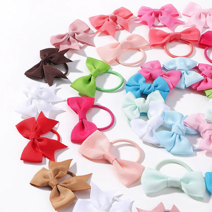 Set of 10 Grosgrain Ribbon Hair Bows with Elastic Bands - Perfect New Year Accessories for Baby Girls