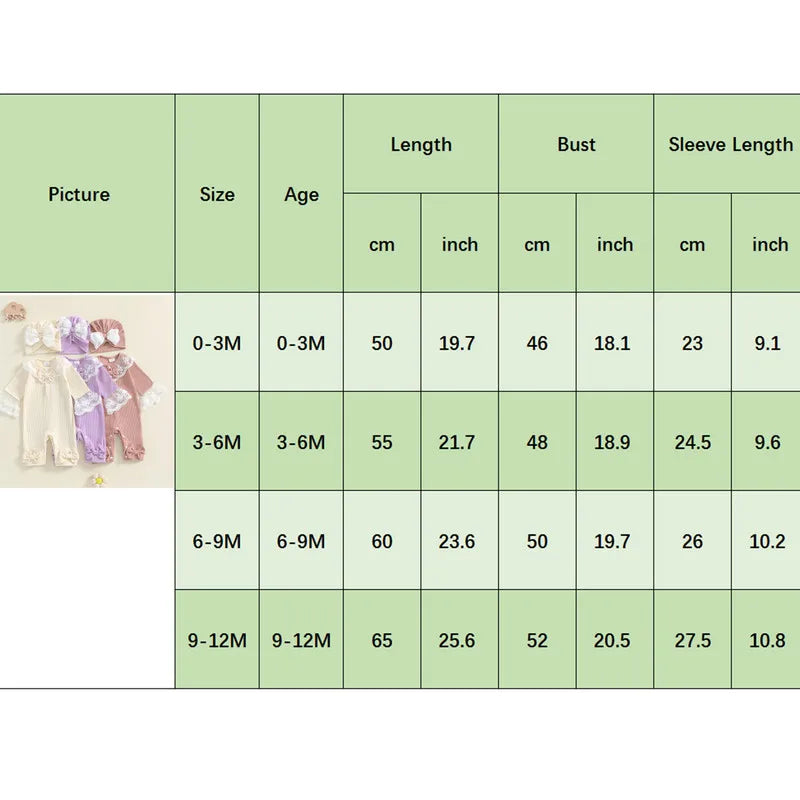 RUEWEY Adorable Newborn Baby Girl Lace Romper with Bow and Turban Hat for Spring and Autumn