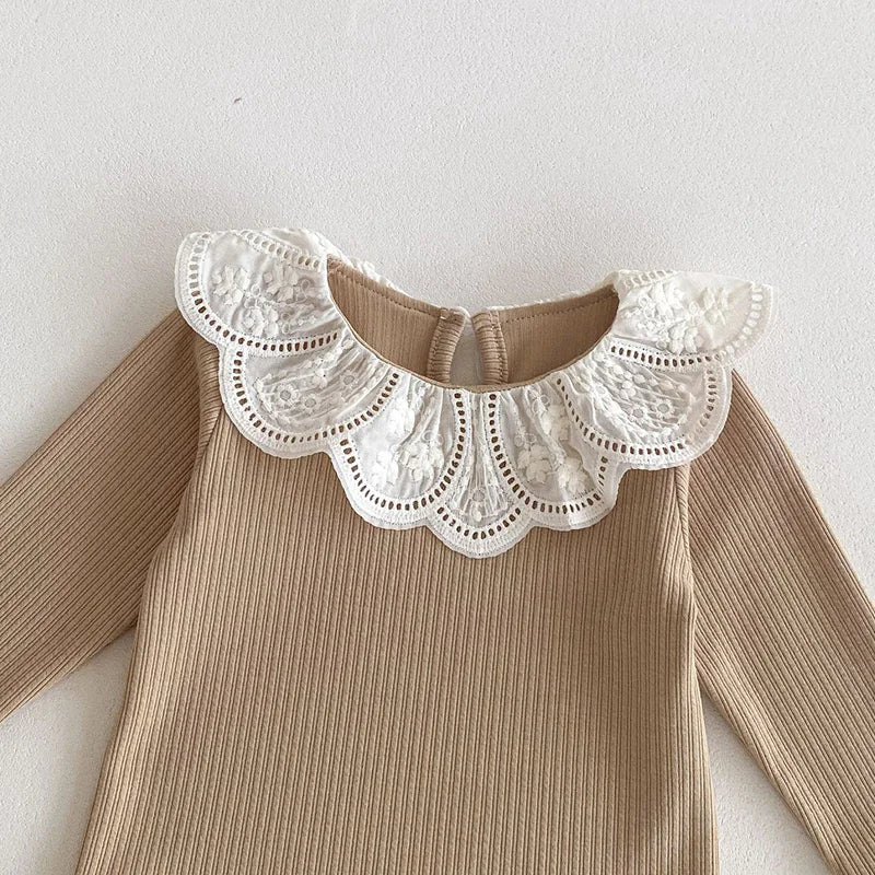 Autumn Ruffle Collar Long Sleeve T-Shirt for Newborn Girls - Cute Cotton Top for 0-2 Years