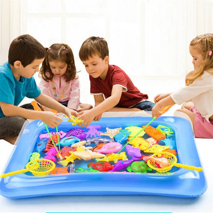 40-Piece Magnetic Fishing Toy Set for Kids with Inflatable Pool - Ideal Outdoor Summer Play Game for Ages 3-12