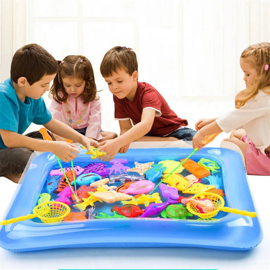 40-Piece Magnetic Fishing Toy Set for Kids with Inflatable Pool - Ideal Outdoor Summer Play Game for Ages 3-12
