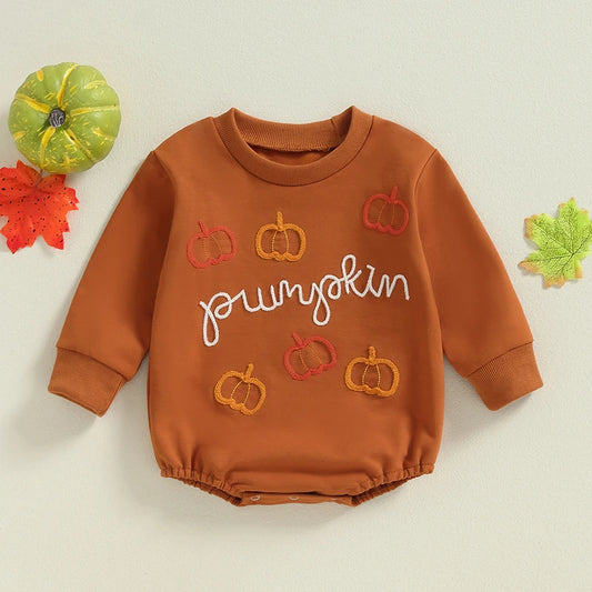 Adorable Infant Halloween Romper with Pumpkin Design - Long Sleeve Oversized Outfit for Baby Girls and Boys