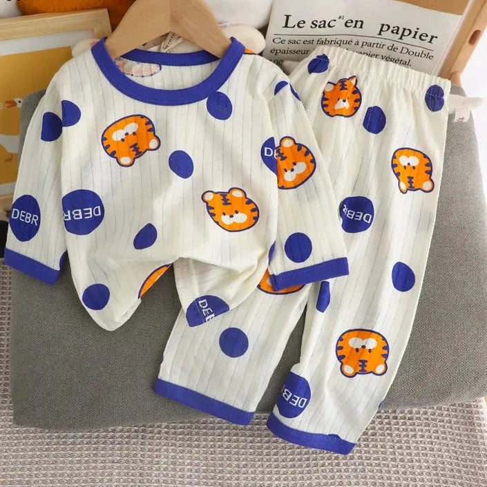 2023 Cartoon Print Kids Summer Pajama Set for Boys and Girls - Three-Quarter Sleeve T-Shirt and Pants Homewear