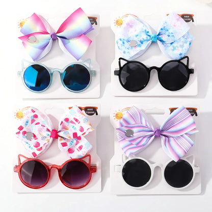Adorable 2-Piece Newborn Hair Accessories Set - Cute Bow Headband & Bear Glasses for Infants and Kids