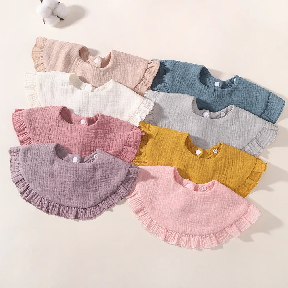 Adorable Ruffle Baby Bibs & Burp Cloths Set - Soft Feeding Accessories for Newborns in 3 Styles