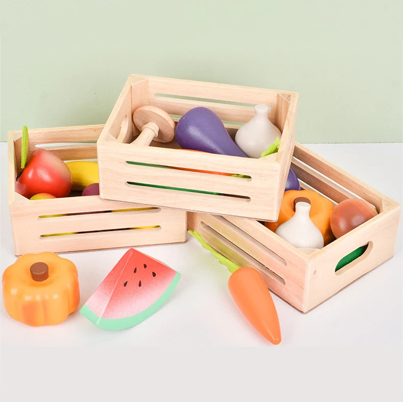 Wooden Pretend Play Toy Fruit Vegetable Children Play Kitchen Food Simulation Imitation Game for Kids Learning Education Gift