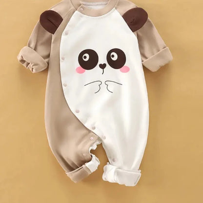 Adorable 2023 Spring Cartoon Print Long Sleeve Rompers for Newborn Baby Boys and Girls - Toddler Playsuit with O-Neck Design
