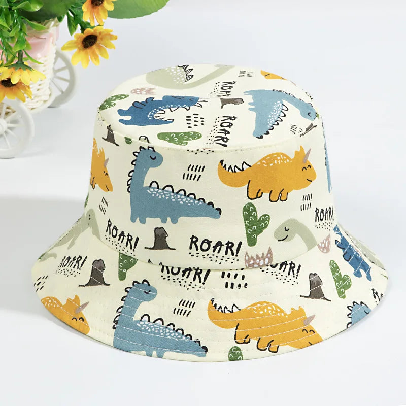 Adorable Cartoon Dino Print Baby Bucket Hat for Boys and Girls - Cute Summer Fisherman Cap for Infants and Toddlers