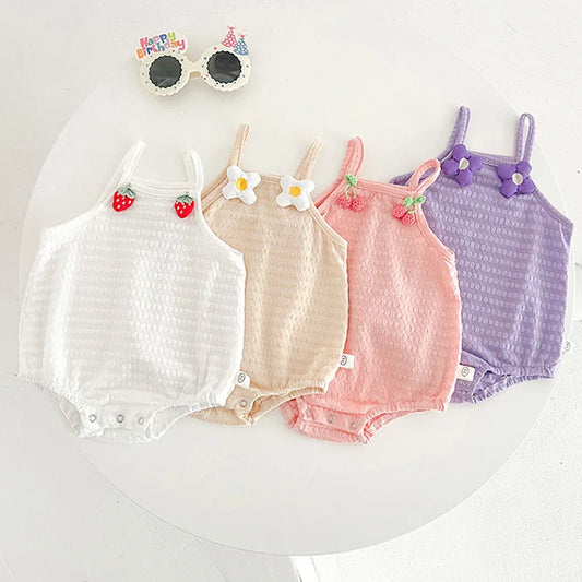 Adorable Summer Sleeveless Romper for Baby Girls - Cute Cotton One-Piece with Suspenders