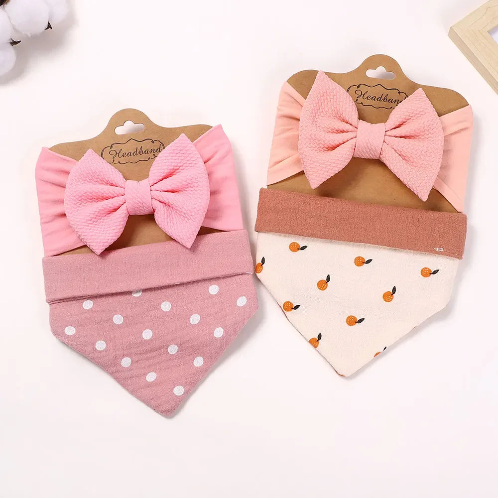 Toddler Ruffled Edge Turban Set with Big Bow - 2Pcs Solid Color Headbands for Newborns and Toddlers