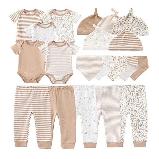 Unisex Cotton Baby Outfit Set: Bodysuits, Pants, Hats, Bibs & Gloves for Newborns (0-6M)