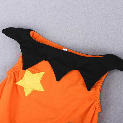 Toddler Halloween Devil Striped Jumpsuit & Hat 3-Piece Costume Set - Bat, Vampire, Pumpkin Designs
